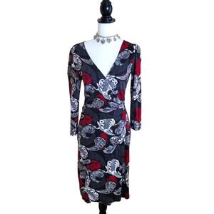 Express Women's Wrap Dress, Size XS, Long Sleeve Dress, Black Red